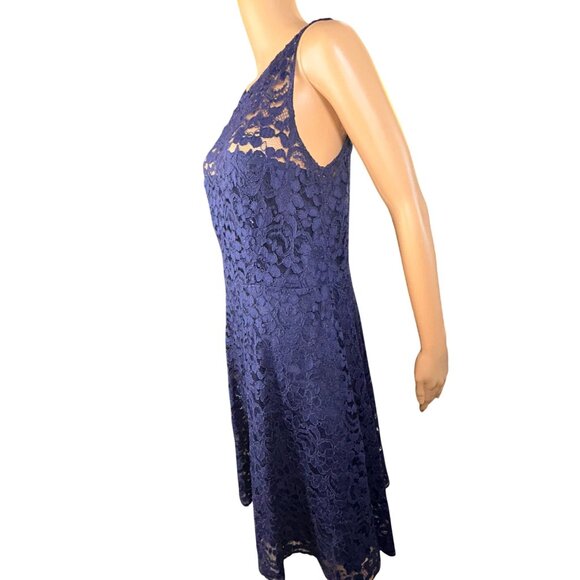 Davids Bridal Womens Short Sleeveless Illusion Lace Dress Size 12 Navy Blue Form - Picture 6 of 10